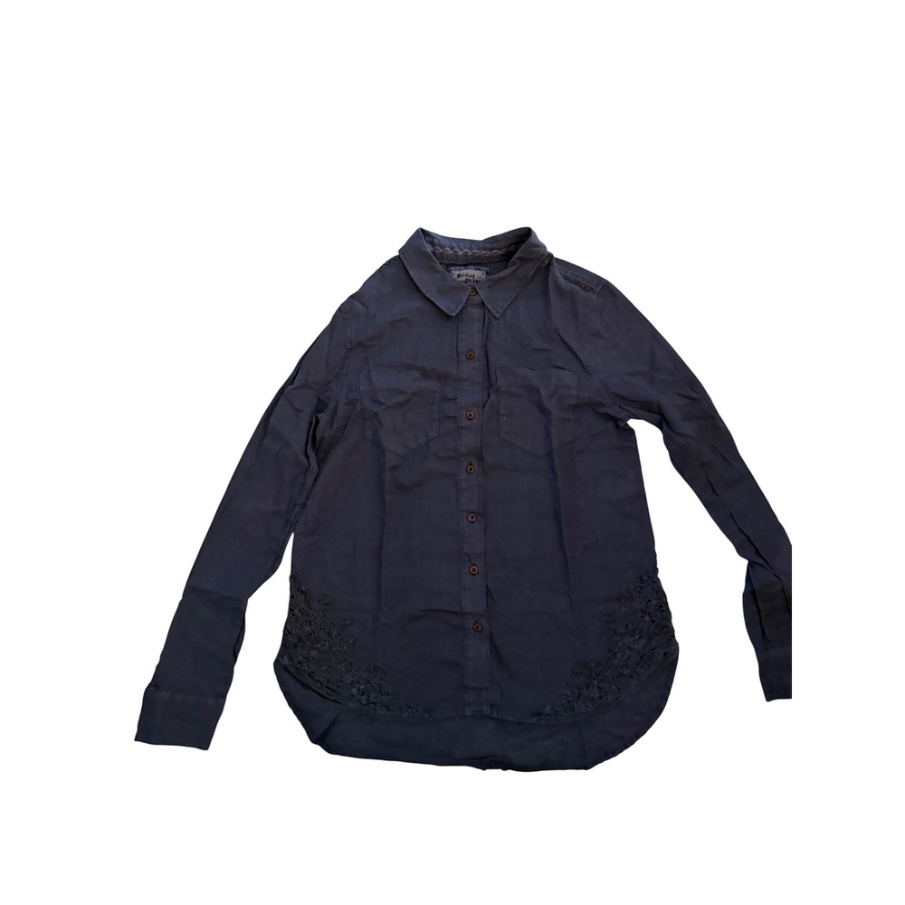Holding Horses Anthropologie Blue Lace Trim Button Down Shirt Long Sleeve Small